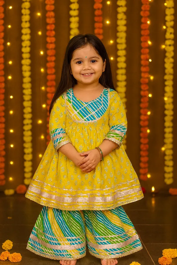 Multicolor_Cotton_Kurta_Pajama_Set_For_Girl