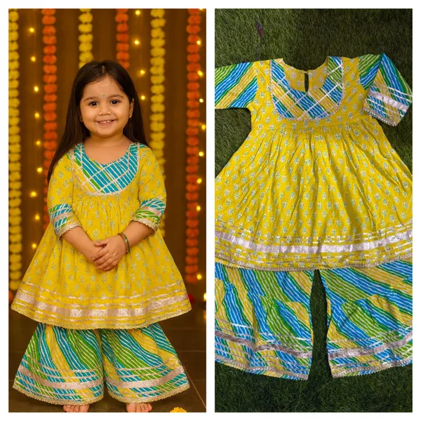 Multicolor_Cotton_Kurta_Pajama_Set_For_Girl