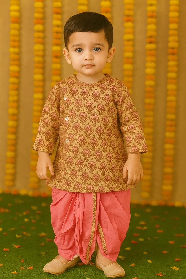 Peach_Cotton_Kurta_Pajama_Dhoti_Set_For_Boy