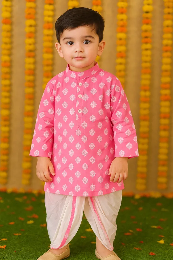 Pink_Cotton_Kurta_Pajama_Dhoti_Set_For_Boy