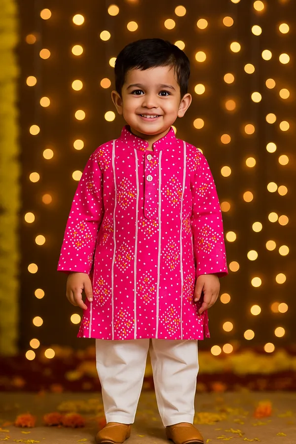Dark_Pink_Cotton_Kurta_Pajama_Dhoti_Set_For_Boy
