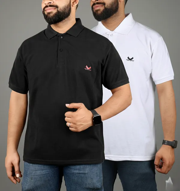 Black_&_White_Cotton_Blend_Polo_Neck_T-Shirt_For_Men_(Pack_Of_2)