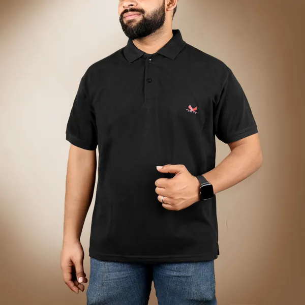 Black_Cotton_Blend_Polo_T-Shirt_For_Men