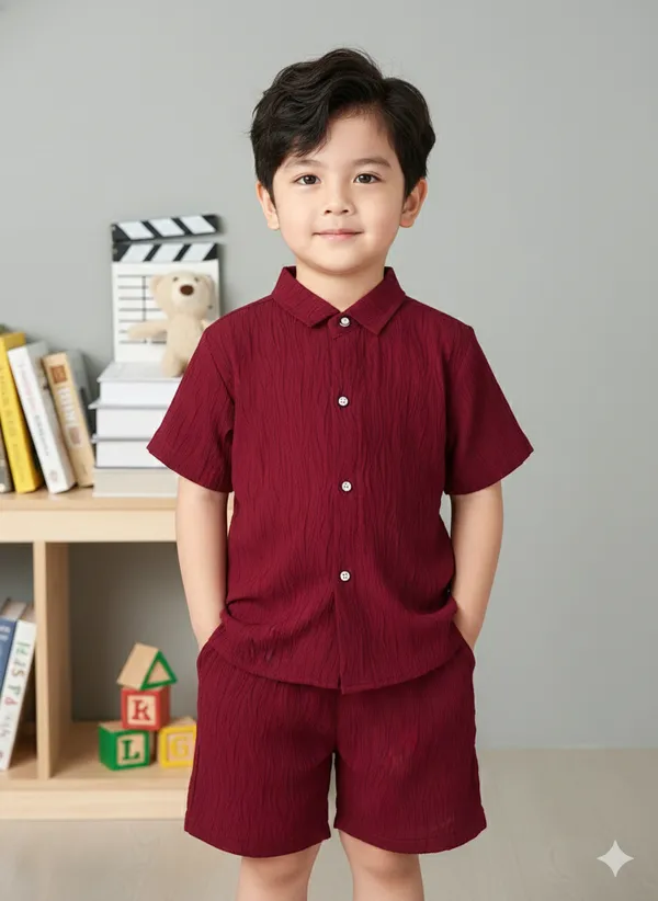 Boys_Maroon_Cotton_Shirt_&_Shorts_Set