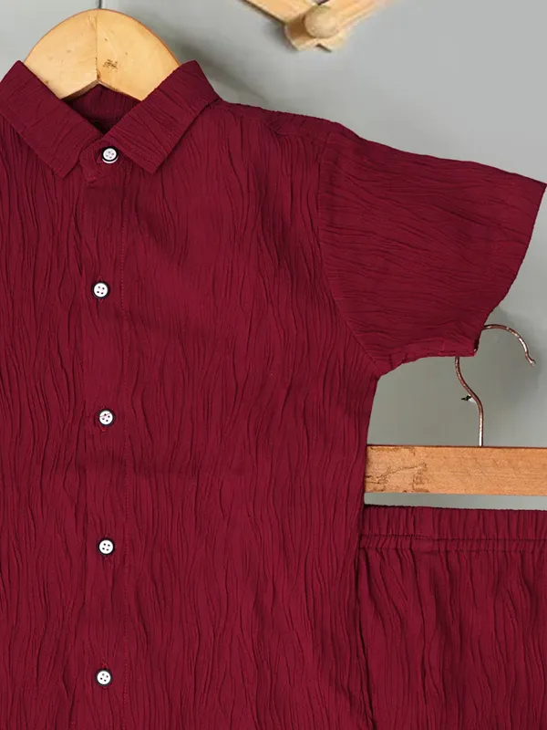 Boys_Maroon_Cotton_Shirt_&_Shorts_Set