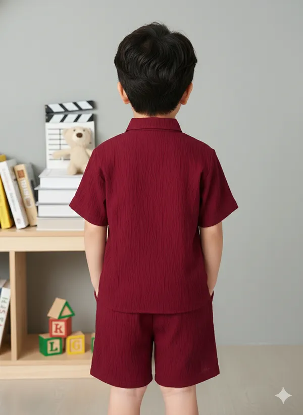 Boys_Maroon_Cotton_Shirt_&_Shorts_Set