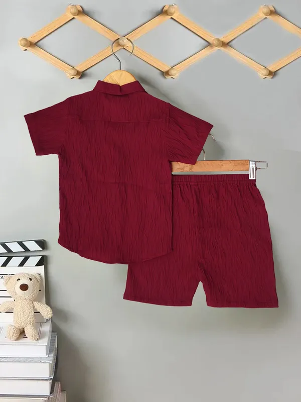 Boys_Maroon_Cotton_Shirt_&_Shorts_Set
