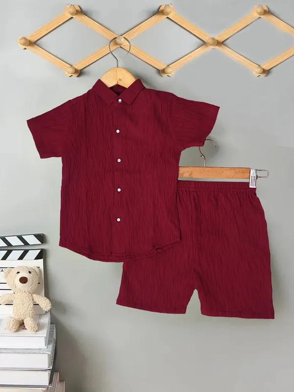 Boys_Maroon_Cotton_Shirt_&_Shorts_Set