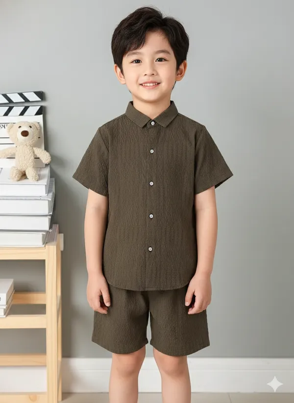 Boys_Olive_Green_Cotton_Shirt_&_Shorts_Set