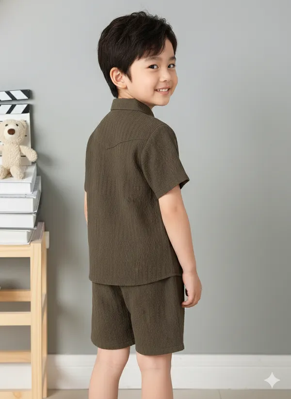 Boys_Olive_Green_Cotton_Shirt_&_Shorts_Set
