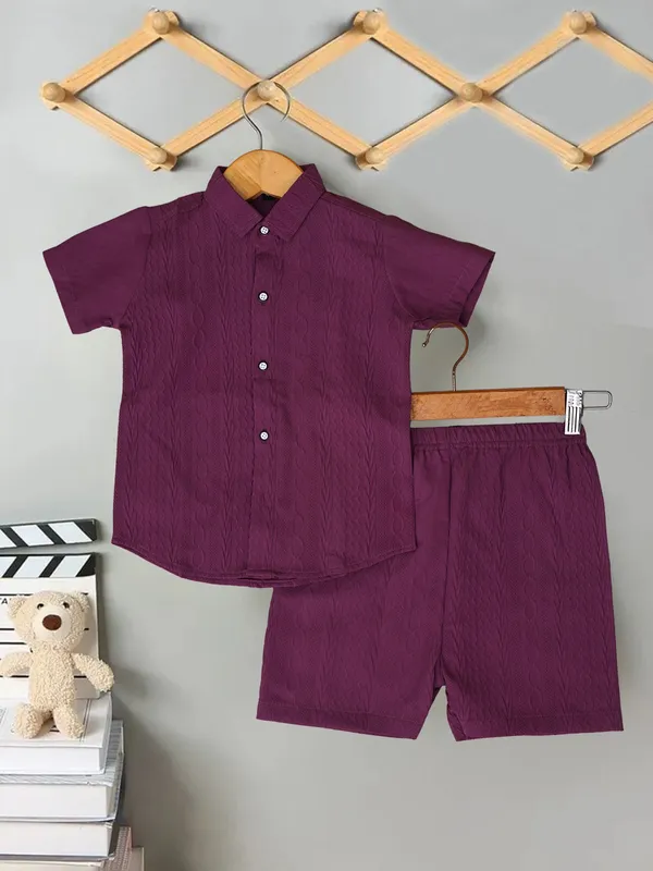 Boys_Solid_Wine_Cotton_Shirt_&_Shorts_Set