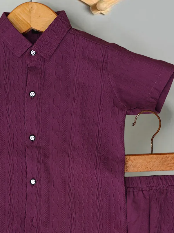 Boys_Solid_Wine_Cotton_Shirt_&_Shorts_Set