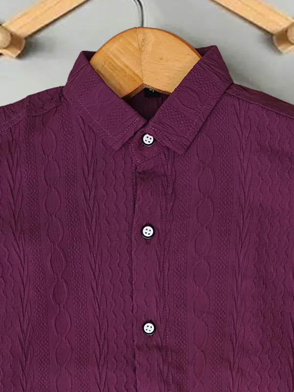 Boys_Solid_Wine_Cotton_Shirt_&_Shorts_Set