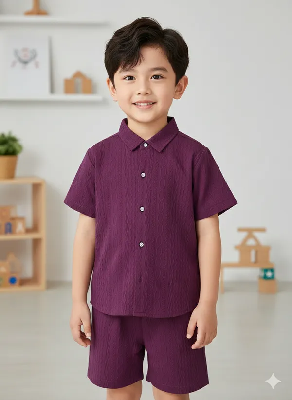 Boys_Solid_Wine_Cotton_Shirt_&_Shorts_Set