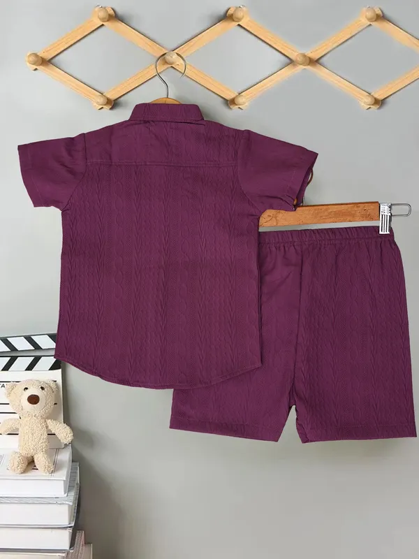 Boys_Solid_Wine_Cotton_Shirt_&_Shorts_Set