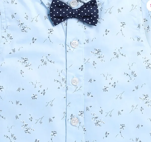 Boys�_Light_Blue_Printed_Short-Sleeve_Shirt_with_Bow_Tie_&_Navy_Shorts_Set