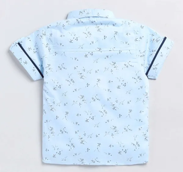 Boys�_Light_Blue_Printed_Short-Sleeve_Shirt_with_Bow_Tie_&_Navy_Shorts_Set