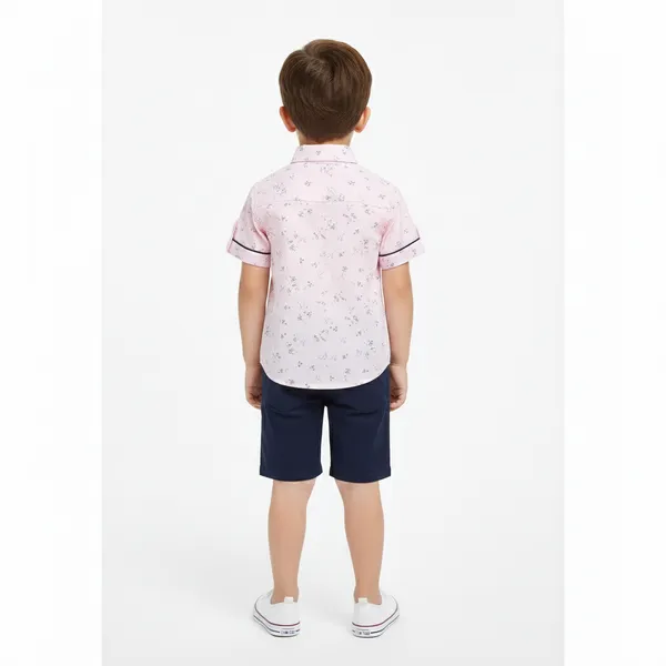 Boys�_Pink_Printed_Short-Sleeve_Shirt_with_Bow_Tie_&_Navy_Shorts_Set