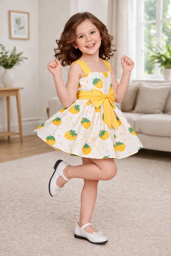 Sweet_Strawberry_Yellow_Bow_Party_Dress_for_Girls