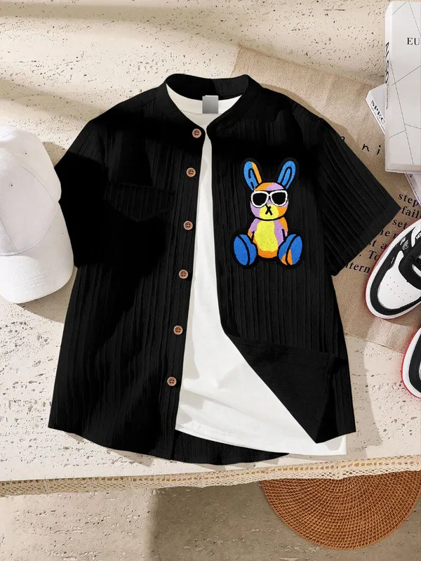 Froquiliz_Boys_Bunny_Patch_Black_Shirt