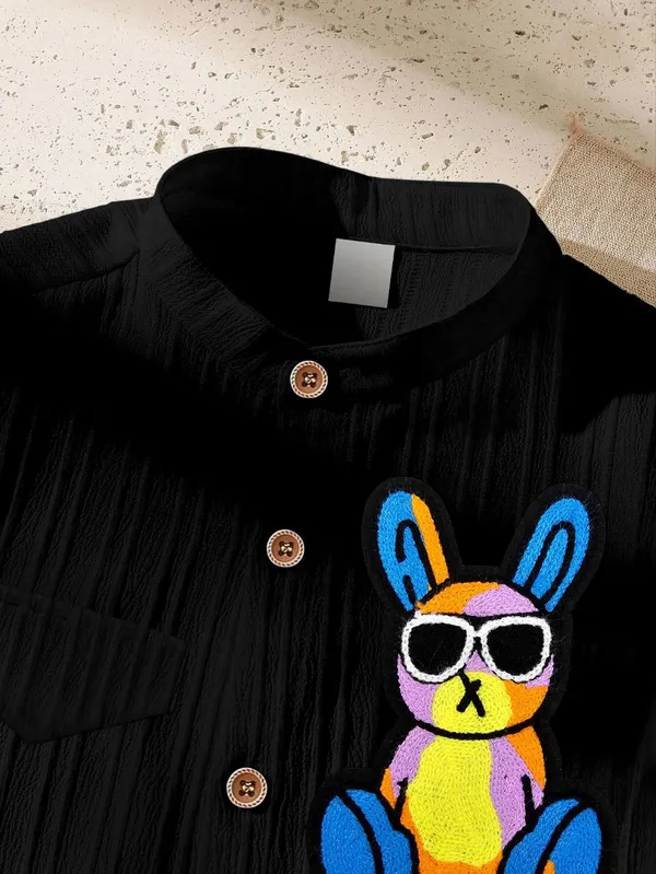 Froquiliz_Boys_Bunny_Patch_Black_Shirt