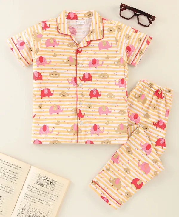 Froquiliz_Boys_Yellow_Elephant_Print_Cotton_Night_Suit_Set
