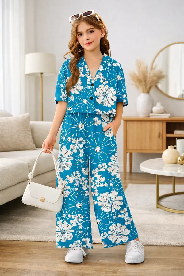 Girls_Blue_Floral_Printed_Co-Ord_Set_with_Wide_Leg_Pants