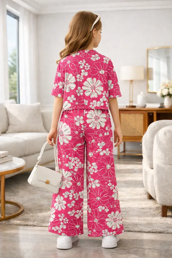 Girls_Pink_Floral_Printed_Shirt_&_Wide_Leg_Pants_Co-Ord_Set