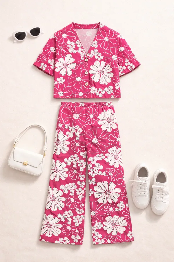 Girls_Pink_Floral_Printed_Shirt_&_Wide_Leg_Pants_Co-Ord_Set