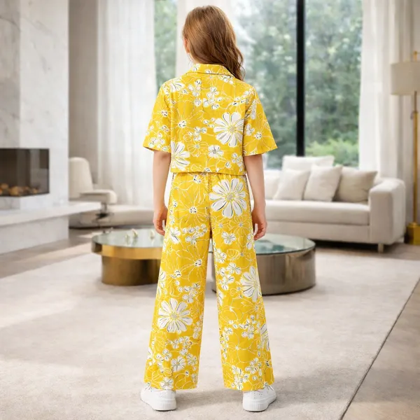 Girls_Yellow_Floral_Printed_Shirt_&_Wide_Leg_Pants_Co-Ord_Set