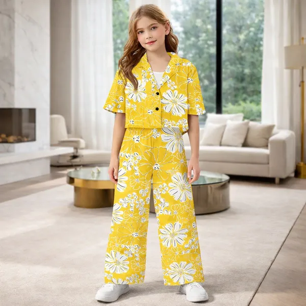 Girls_Yellow_Floral_Printed_Shirt_&_Wide_Leg_Pants_Co-Ord_Set