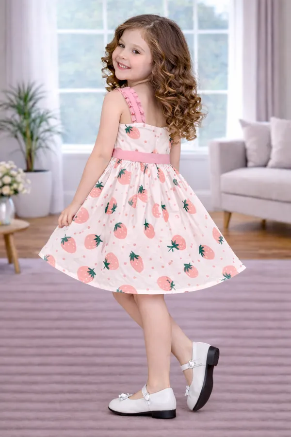 Sweet_Strawberry_Pink_Bow_Flare_Dress_for_Girls