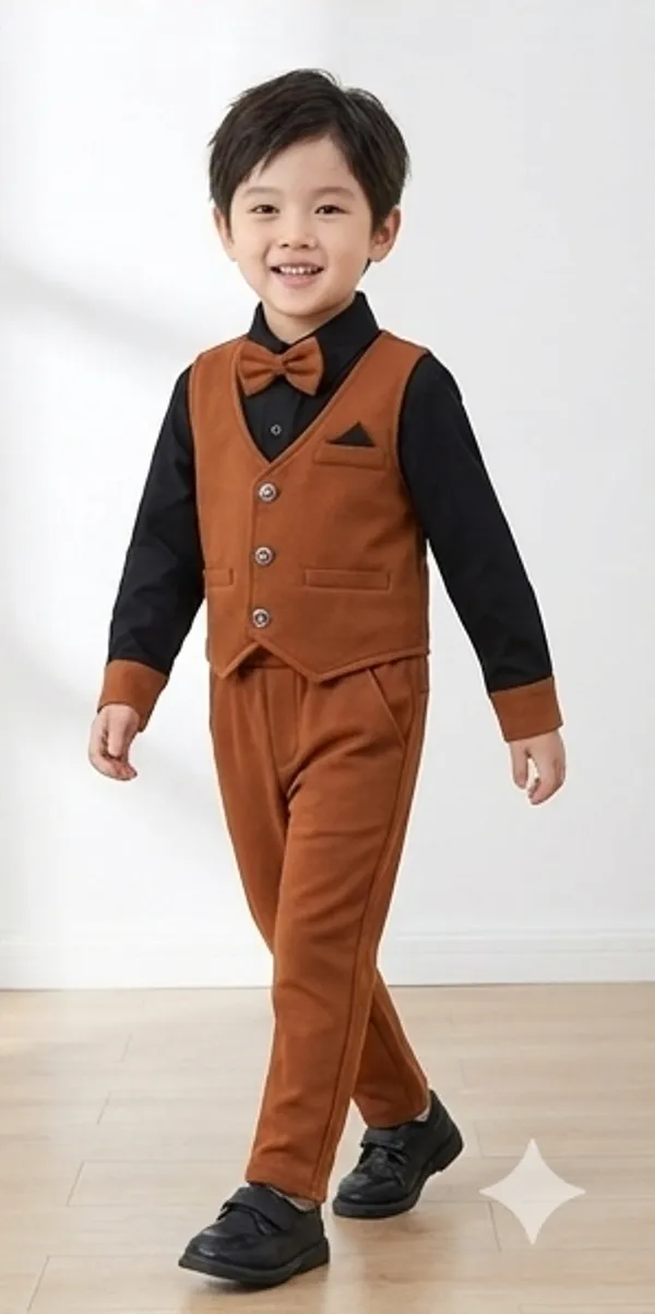 Kids_Boys_Stylish_3-Piece_Formal_Suit_Set_with_Bow_Tie_(Brown_&_Black)