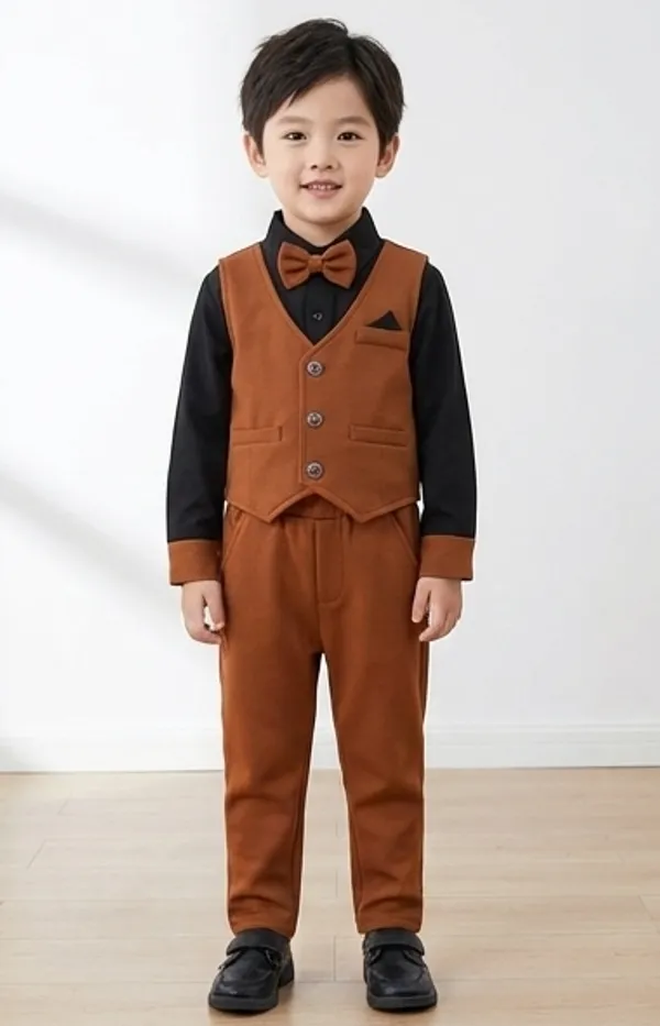 Kids_Boys_Stylish_3-Piece_Formal_Suit_Set_with_Bow_Tie_(Brown_&_Black)