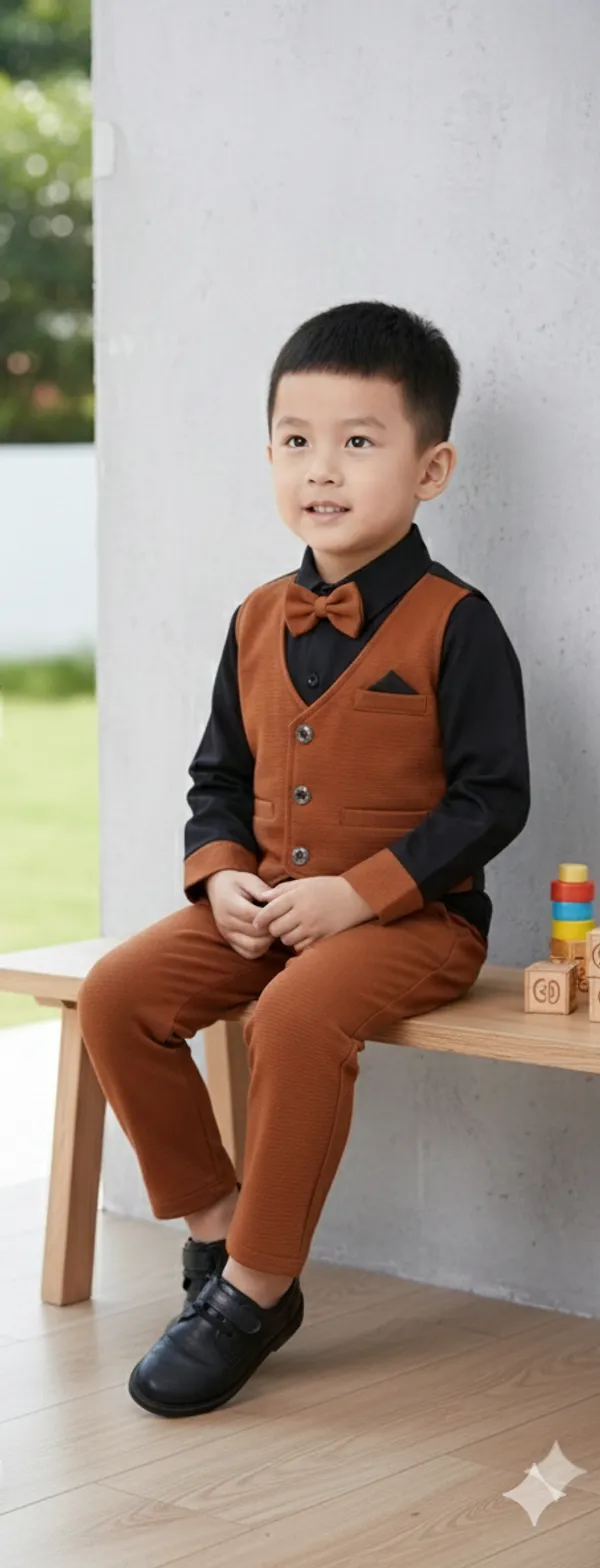 Kids_Boys_Stylish_3-Piece_Formal_Suit_Set_with_Bow_Tie_(Brown_&_Black)