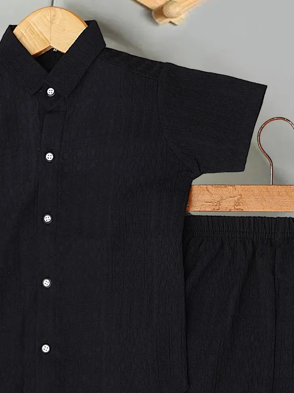 Kids_Classic_Black_Casual_Shirt_Shorts_Set