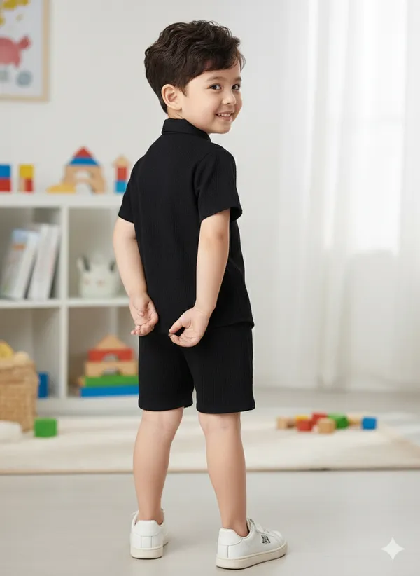 Kids_Classic_Black_Casual_Shirt_Shorts_Set