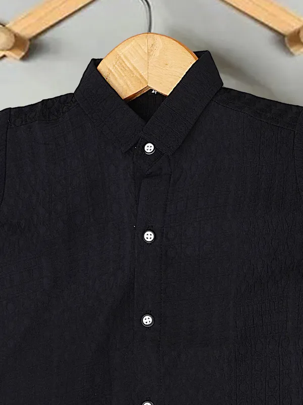 Kids_Classic_Black_Casual_Shirt_Shorts_Set