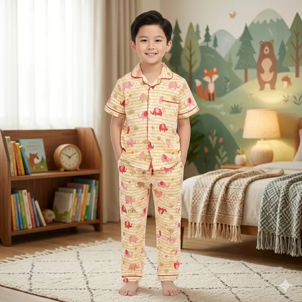 Froquiliz_Boys_Yellow_Elephant_Print_Cotton_Night_Suit_Set
