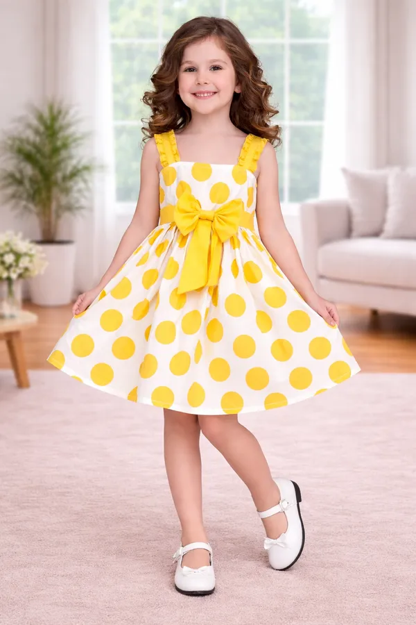 Sunny_Yellow_Polka_Dot_Bow_Flare_Dress_for_Girls