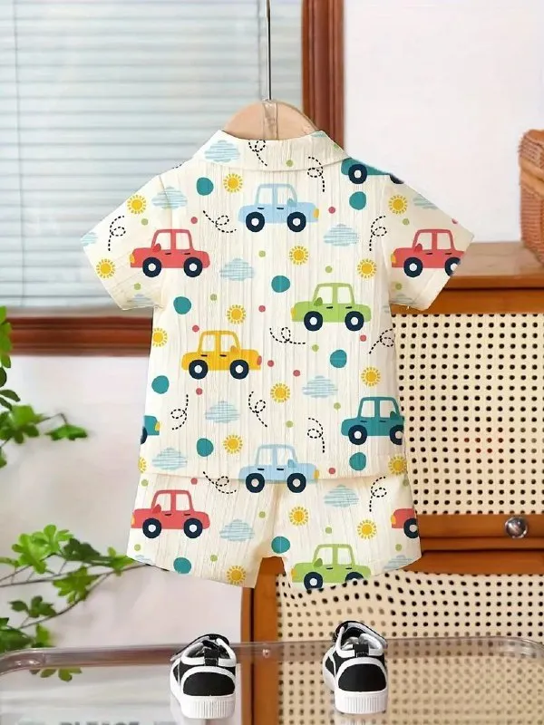 Unisex_Cotton_Co-ord_Set_with_Car_Print_|_Summer_Half_Sleeve_Shirt_and_Shorts_Set_|Kids_Casual_Shirt_&_Shorts_|_Cotton_Half_Sleeve_Shirt_&_Shorts_|_Baby_Boy_Girl_Co-ord_Set