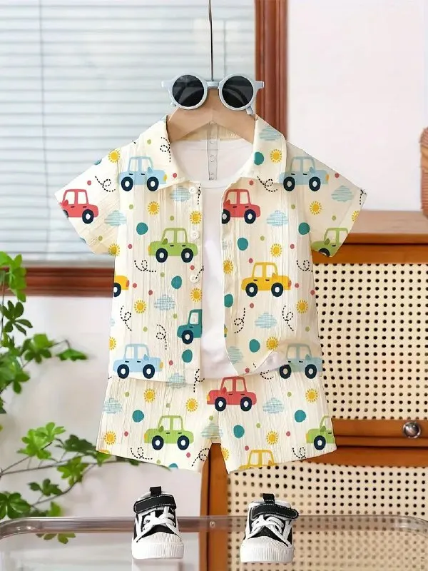 Unisex_Cotton_Co-ord_Set_with_Car_Print_|_Summer_Half_Sleeve_Shirt_and_Shorts_Set_|Kids_Casual_Shirt_&_Shorts_|_Cotton_Half_Sleeve_Shirt_&_Shorts_|_Baby_Boy_Girl_Co-ord_Set