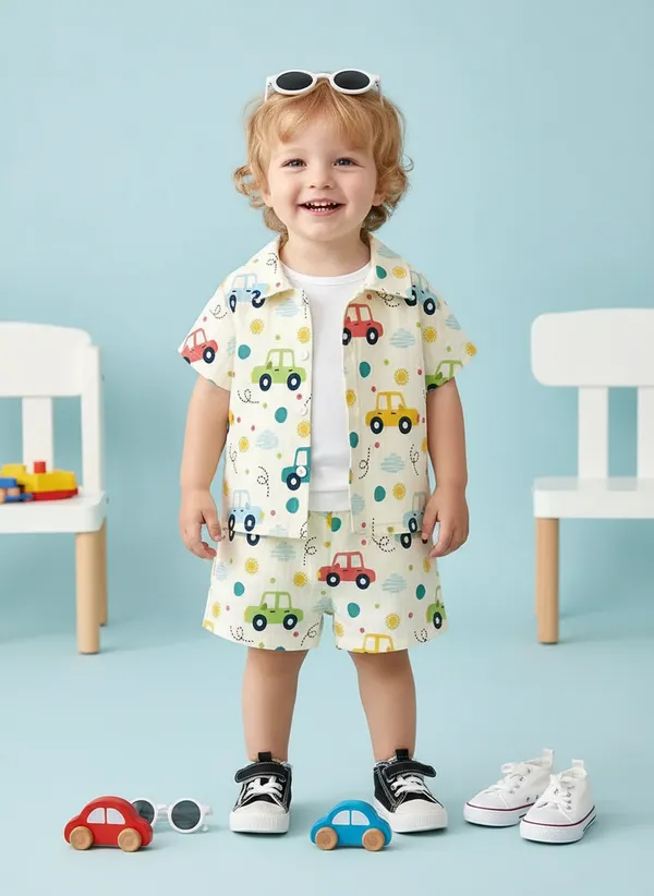 Unisex_Cotton_Co-ord_Set_with_Car_Print_|_Summer_Half_Sleeve_Shirt_and_Shorts_Set_|Kids_Casual_Shirt_&_Shorts_|_Cotton_Half_Sleeve_Shirt_&_Shorts_|_Baby_Boy_Girl_Co-ord_Set