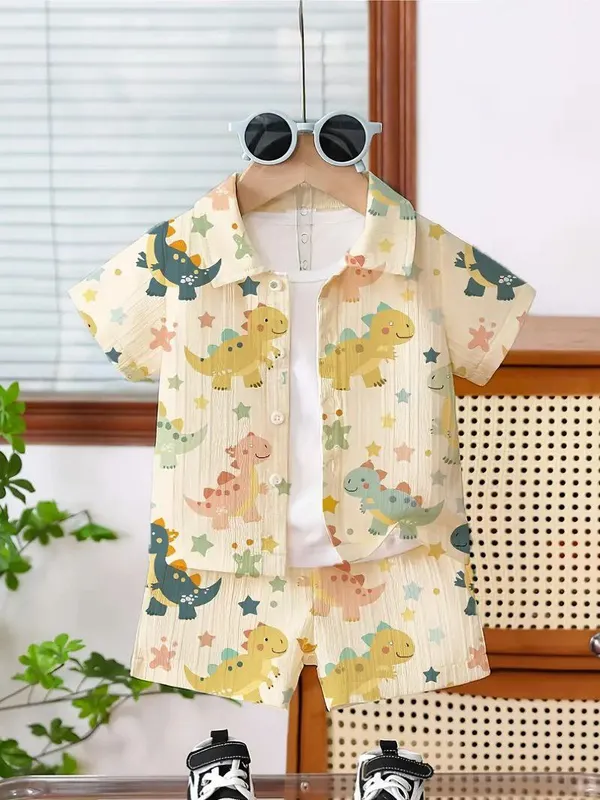 Unisex_Cotton_Co-ord_Set_with_Dinosaur_Print_Print_|_Summer_Half_Sleeve_Shirt_and_Shorts_Set_|Kids_Casual_Shirt_&_Shorts_|_Cotton_Half_Sleeve_Shirt_&_Shorts_|_Baby_Boy_Girl_Co-ord_Set