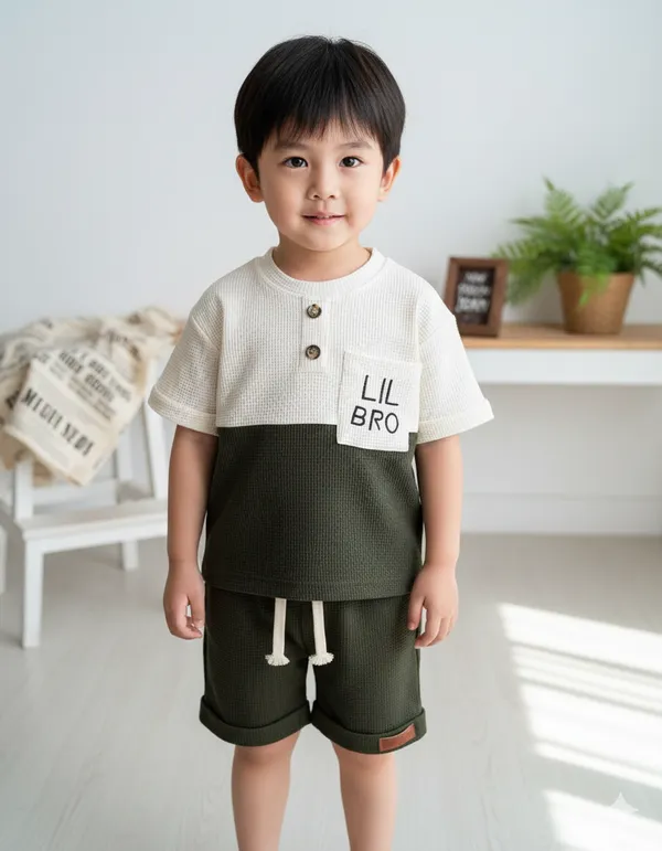 UrbanCub_Olive_Cotton_Boys_Top_&_Shorts_Set