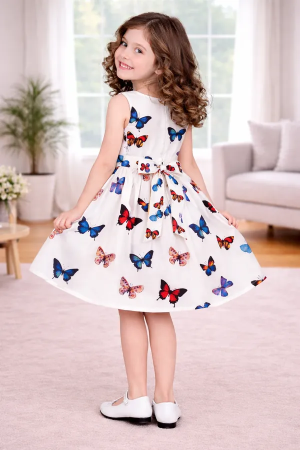 Colorful_Butterfly_Print_Frill_Sleeve_Flare_Dress_for_Girls