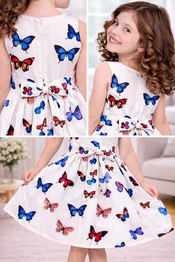Colorful_Butterfly_Print_Frill_Sleeve_Flare_Dress_for_Girls