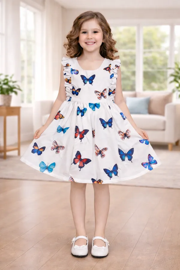 Colorful_Butterfly_Print_Frill_Sleeve_Flare_Dress_for_Girls