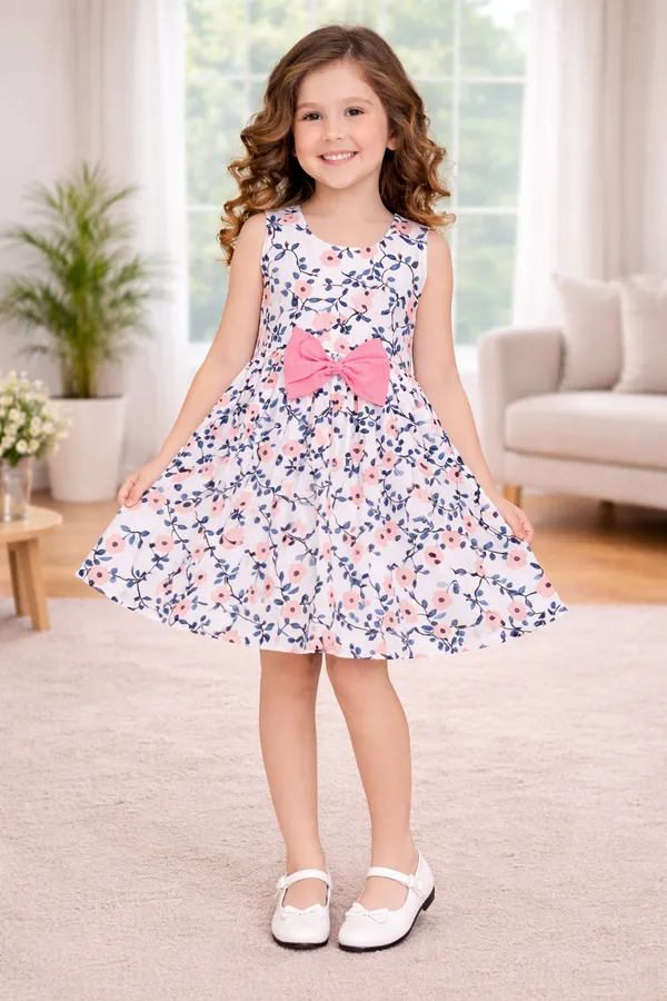 Blossom_Floral_Pink_Bow_Flare_Dress_for_Girls