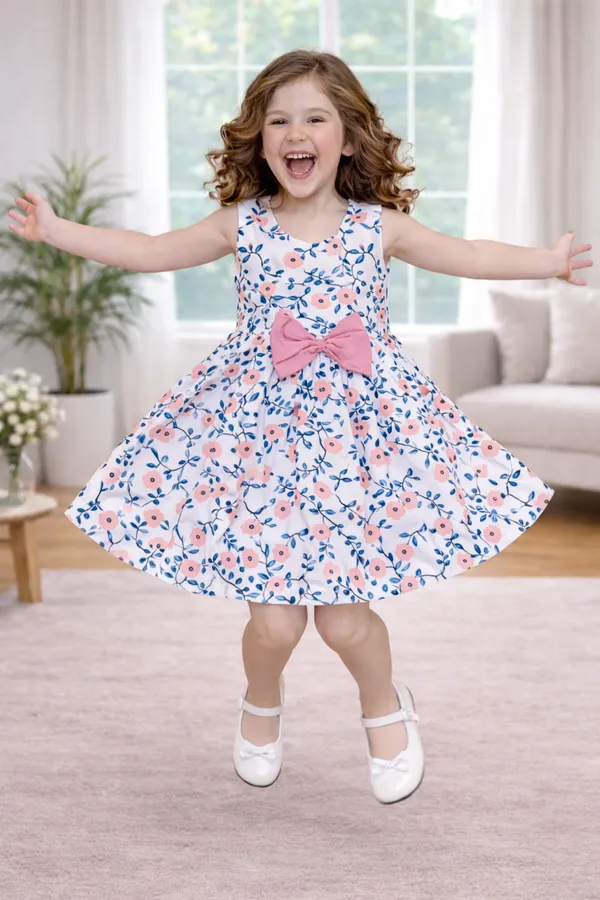 Blossom_Floral_Pink_Bow_Flare_Dress_for_Girls